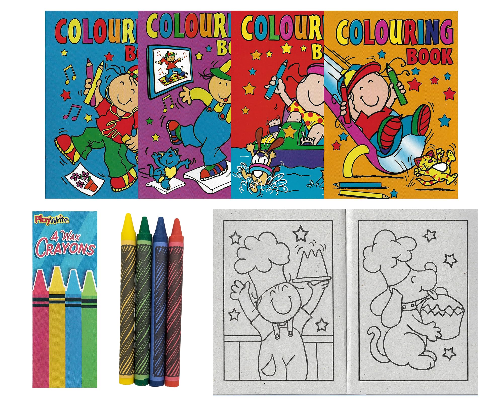 ihoot Pack of 12 A6 Kids Colouring Books and 12 Packs of Crayons, Blue