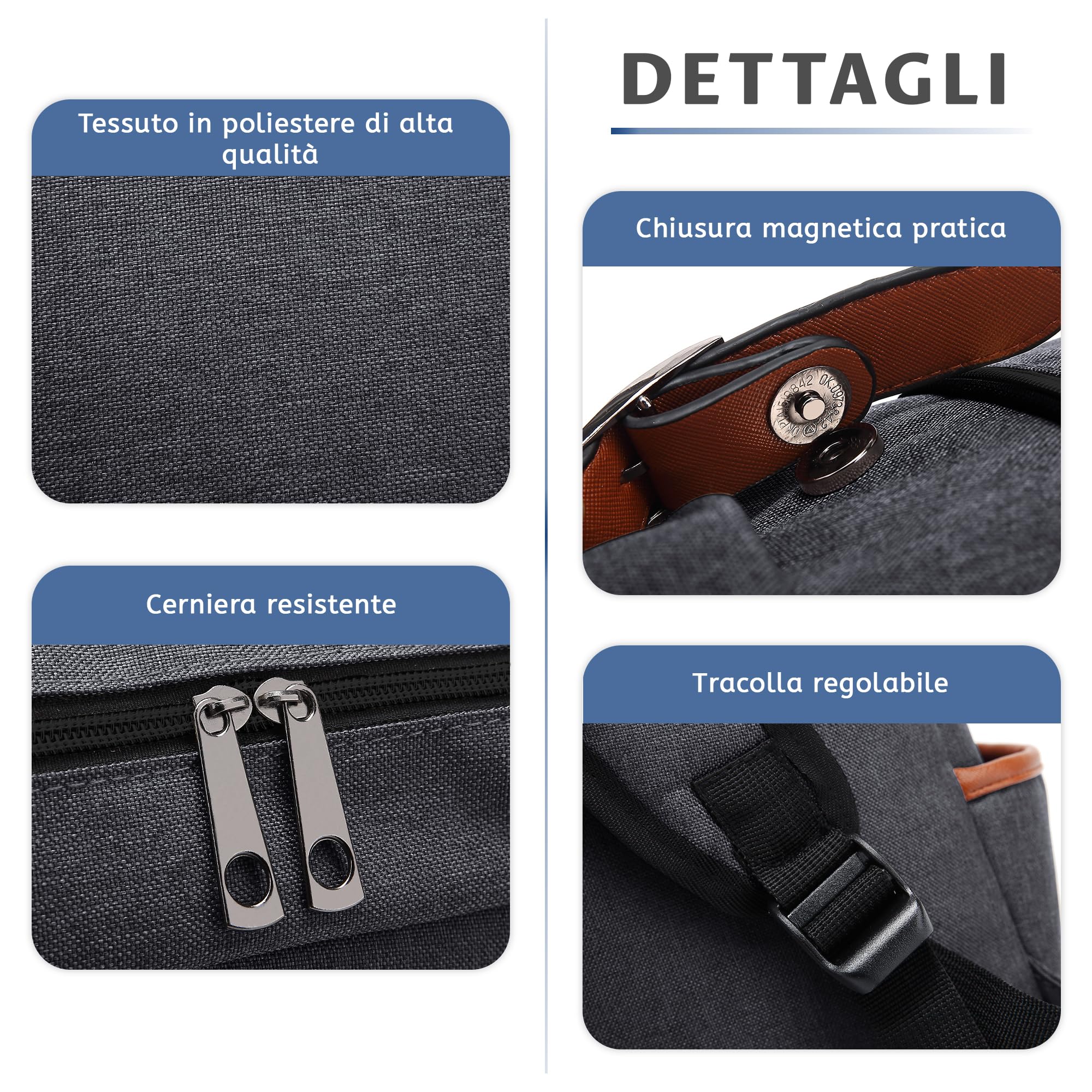 VARLIVOO Casuale Uomo Zaino Donna Zainetto 14" Laptop Borse Lavoro Viaggio Scuola Università Campeggio Antifurto Zaino Impermeabile Polyester Grigio Scuro
