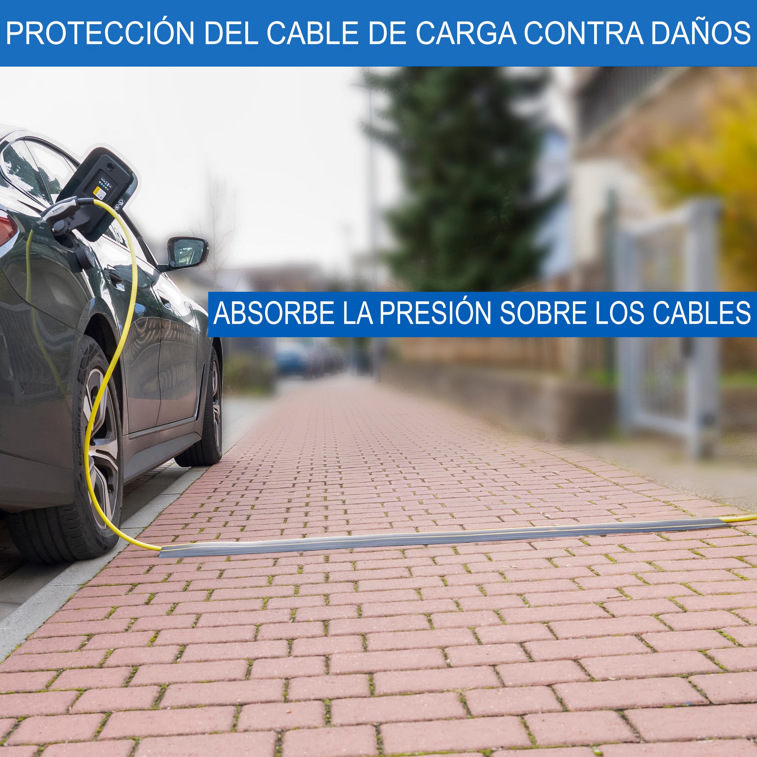Conducto de Cable 2,5 m, Puente de Cable para Cable de Carga de Coche Eléctrico Tipo 2 - Protección Plana Robusta Contra Tropiezos para Uso Exterior