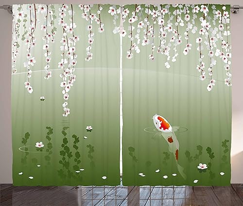 Miniatura 10 de Lunarable Cortinas de bosque, vigas de sol matutinas en bosque natural de primavera desde el cielo en un día soleado, juego de 2 paneles de cortinas