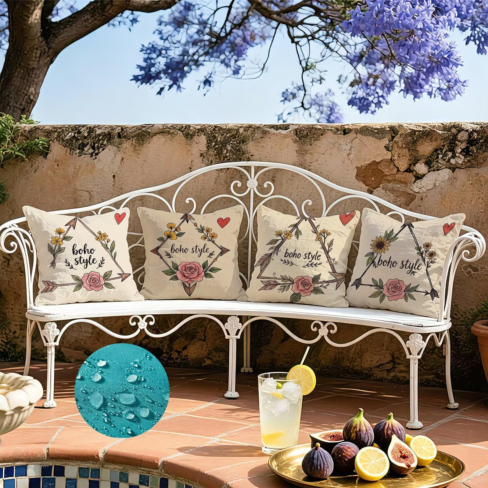 Coussin Exterieur Impermeable Beige, Taie Oreiller 45x45 Set de 4, Cod-3430
