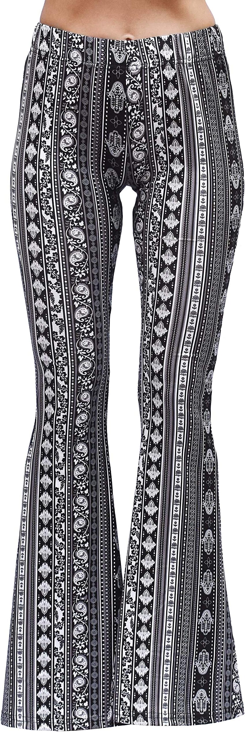 Daisy Del SolWomen's High Waist Gypsy Comfy Yoga Ethnic Tribal Stretch Palazzo 70s Bell Bottom Fit to Flare Pants