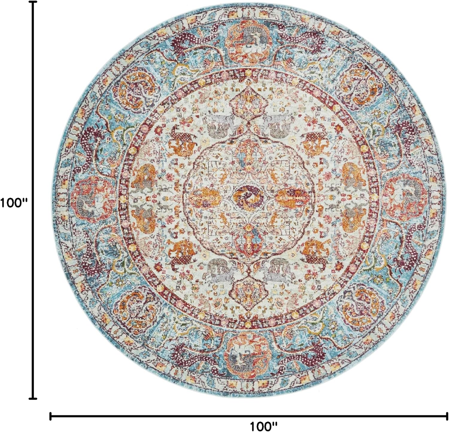 Unique Loom Baracoa Collection Area Rug - Rumba (8' 4" Round, Light Blue/ Cream)