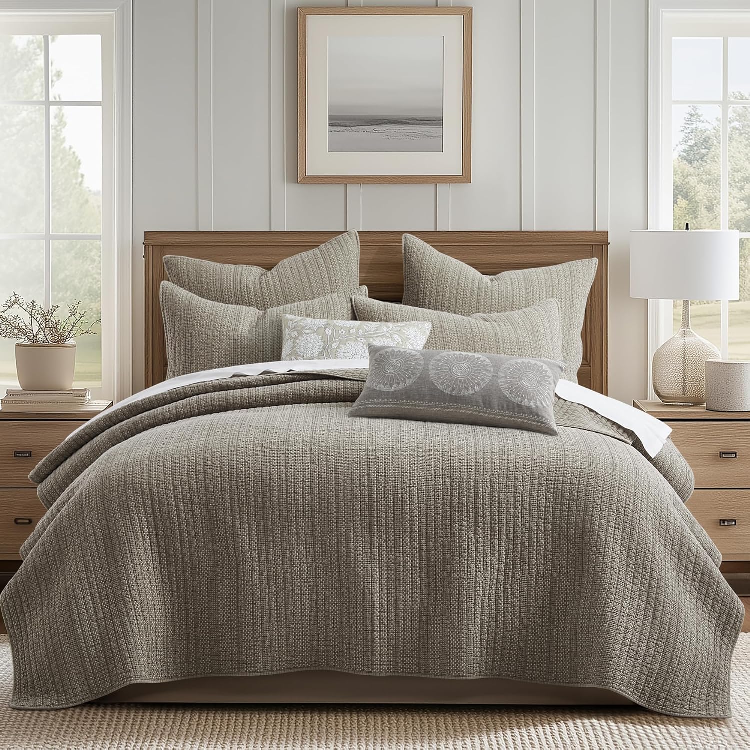 Levtex Home - Loden - Euro Sham Set of 2 - Textured - Taupe - (26x26in.), No Insert - Reversible - Cotton