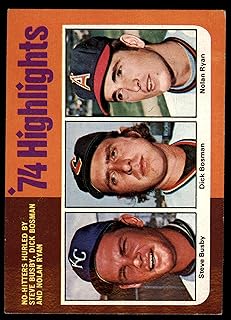 1975 Topps # 7 No-Hitters Hurled Nolan Ryan/Steve Busby/Dick Bosman Kansas City Angels/Royals/Indians (Baseball Card) VG/E...