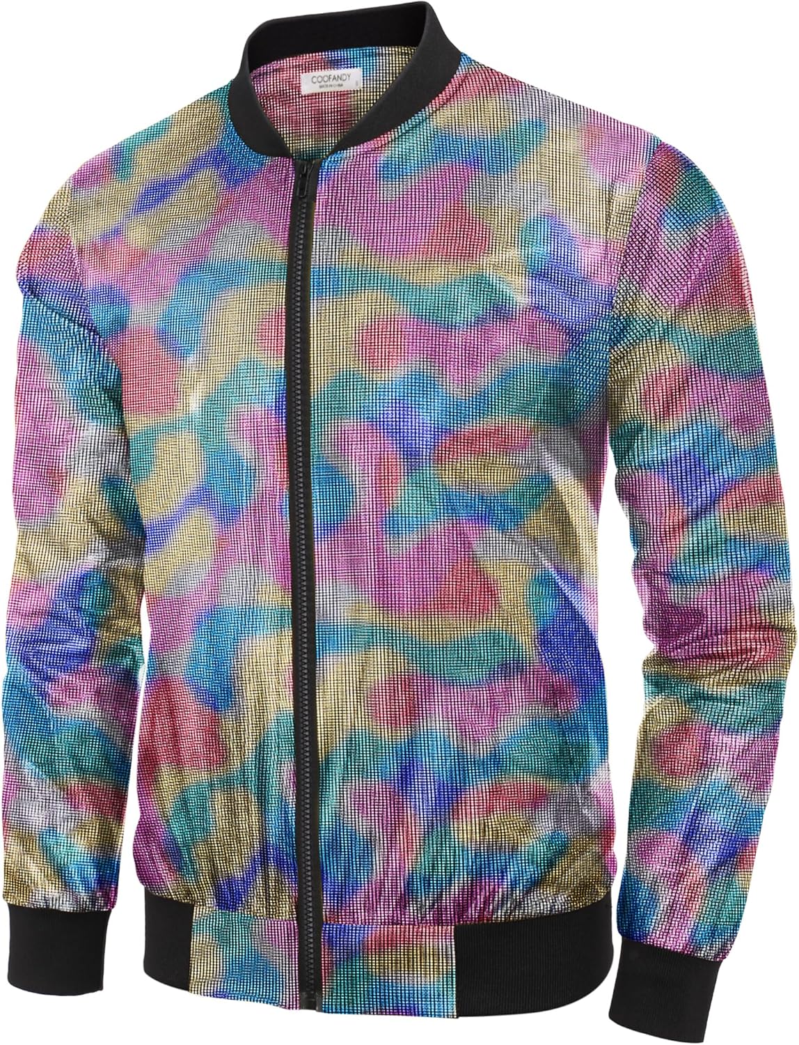 COOFANDY Men's Metallic Jacket 70s Disco Dance Party Costume Shiny Varsity Zipper Baseball Bomber Jacket - Image 2