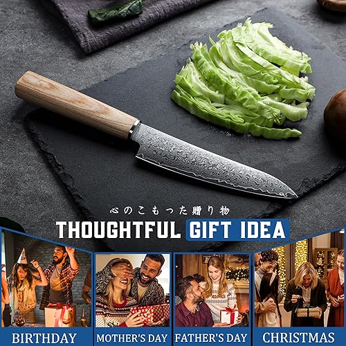 Miniatura 2 de ROCOCO Cuchillo japonés de Damasco – Cuchillos afilados para pelar frutas y carne, para el hogar, cocina, barbacoa, 5.3 pulgadas