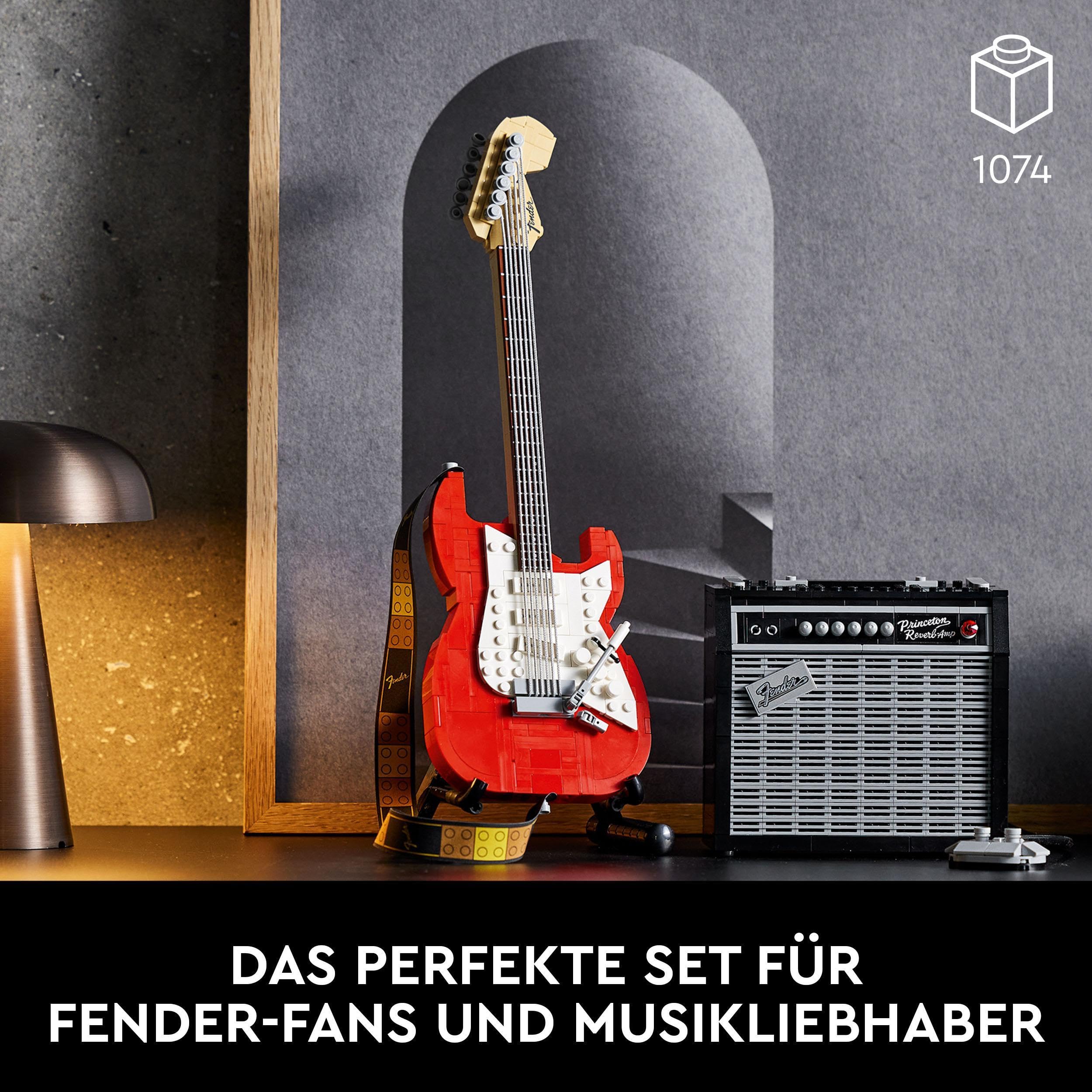 LEGO Ideas Fender Stratocaster, DIY-Gitarren-Kit, Modell-Musikinstrument für Jugendliche und Erwachsene mit 65 Princeton Reverb Verstärker und Gitarren-Zubehör, 21329