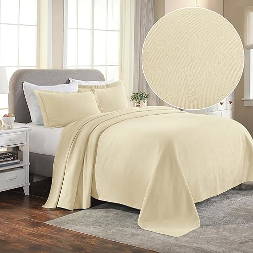 Miniatura 2 de Superior colcha de una plaza de jacquard y matelasse 100 % algodón de alta calidad, turquesa, individual, Ivory, King