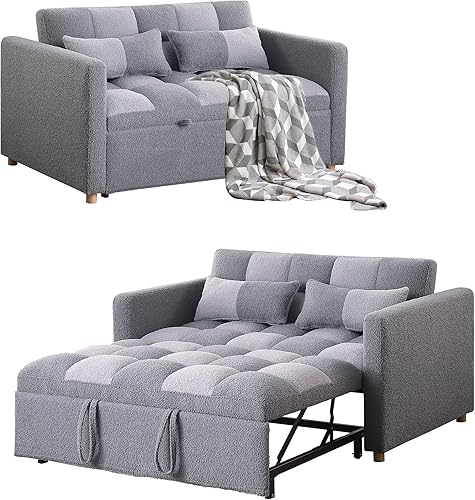 Sofá cama biplaza, sofá cama extraíble con respaldo ajustable y almohadas, sofá cama de tela de peluche para sala de estar, apartamento y espacio