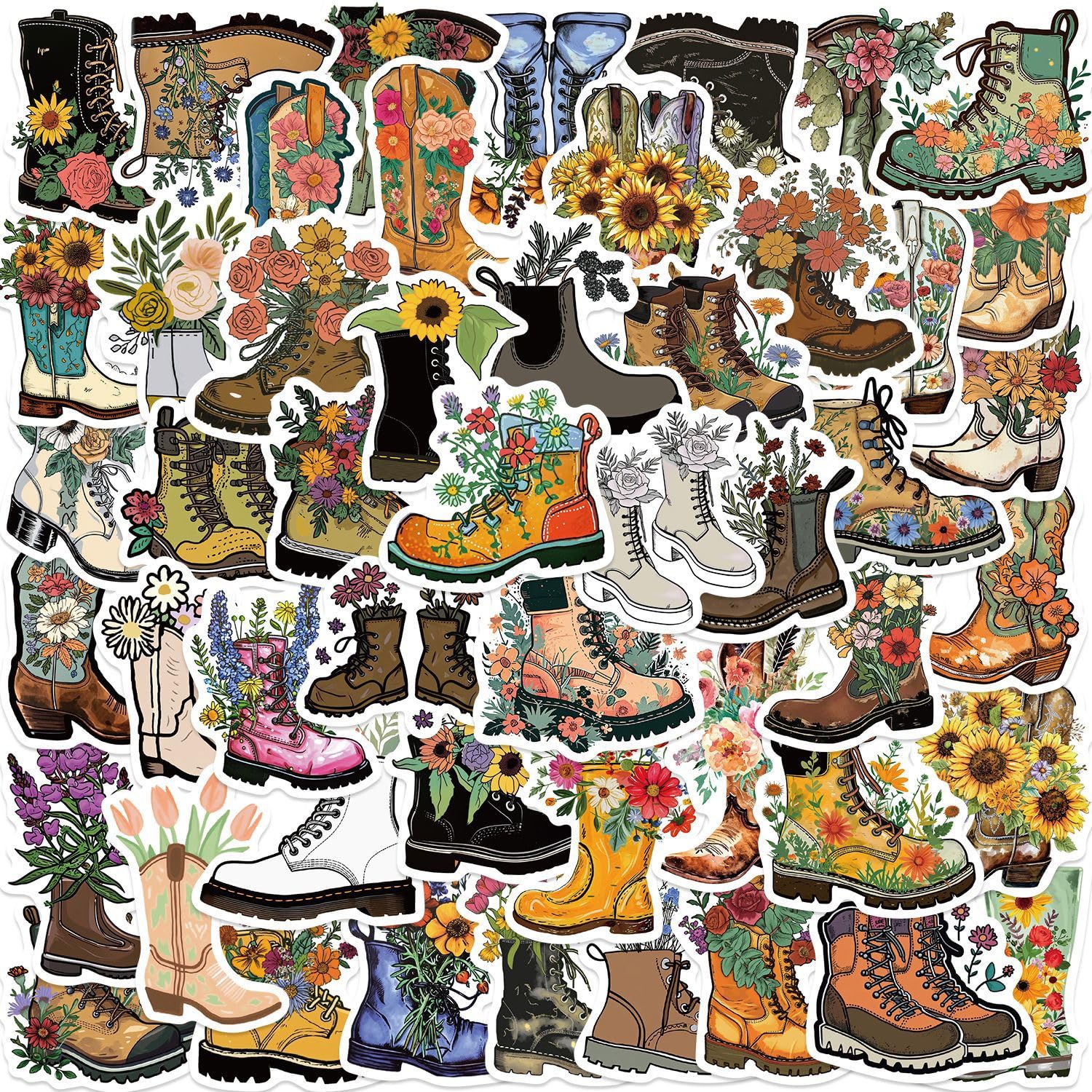 50Pcs Boots Stickers Laptop Car Scrapbook Phone Skateboard Suitcase Luggage Bike Boots Stickers Vinyl Waterproof Aesthetic Personalised Stickers for Teens Boys Girls Adults - Image 2