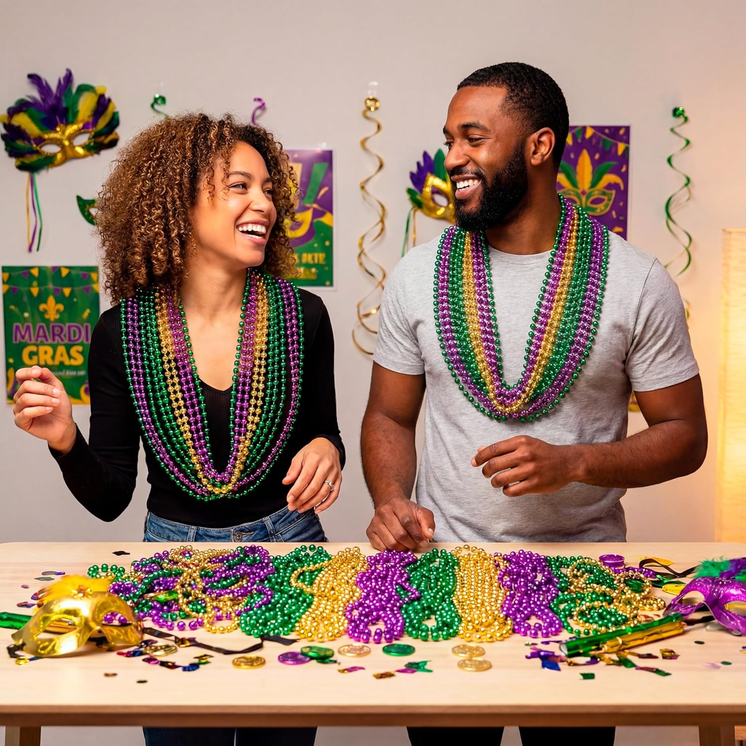 JOYIN 12 Pcs Mardi Gras Gold Green Purple Bead Necklaces, Multi Metallic Colors Necklace Set for Mardi Gras Party Favors Supplies, St. Patricks Day Costume Accessories Decorations - Image 6