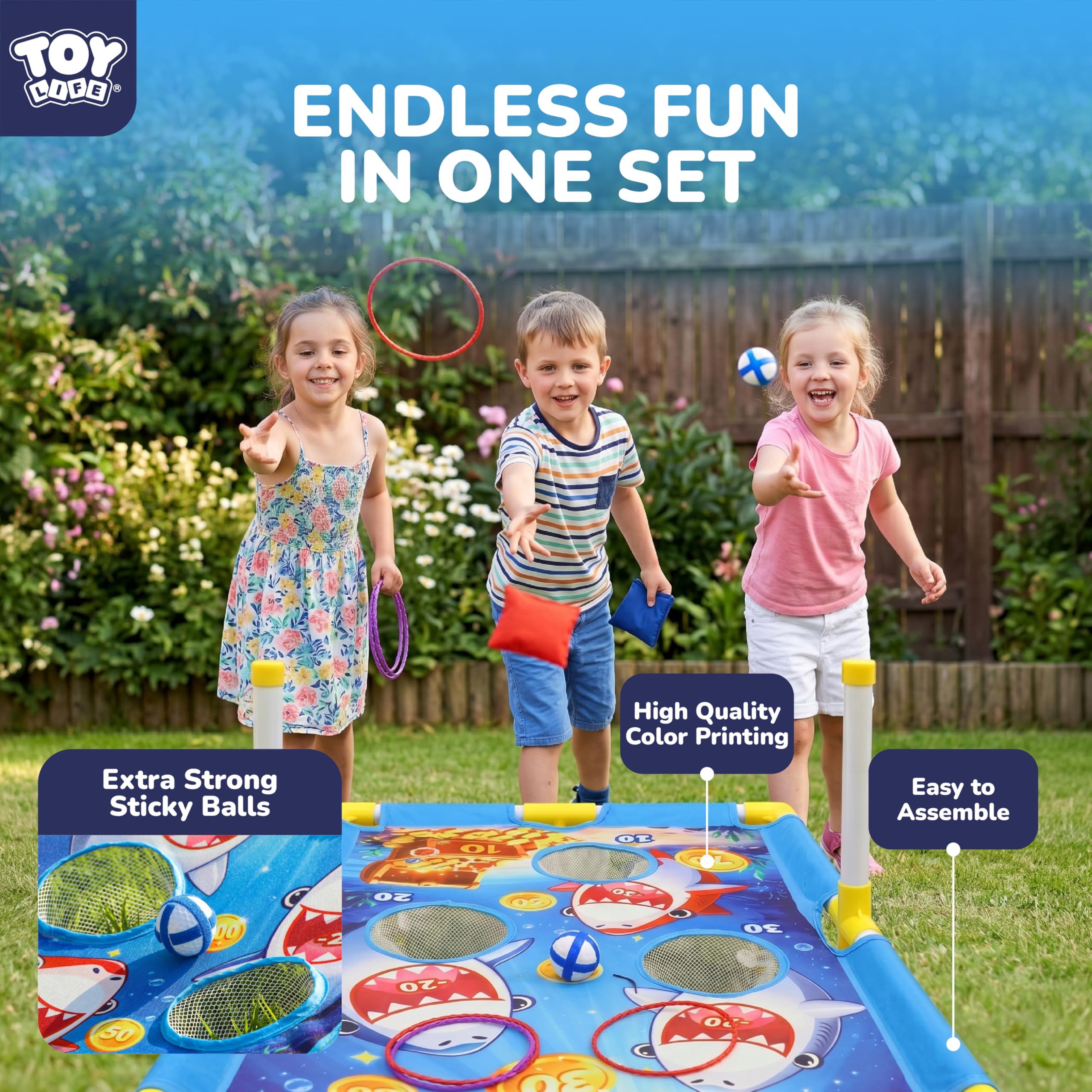 TOY Life 3-in-1 klebrige Sitzsack-Ringwurfspiele, Cornhole, Outdoor-Spielzeug für Kinder im Alter von 4–8 Jahren, Sport & Spielen im Freien, Hinterhof-Spielzeug, Familien-Rasen-Hof-Spiele