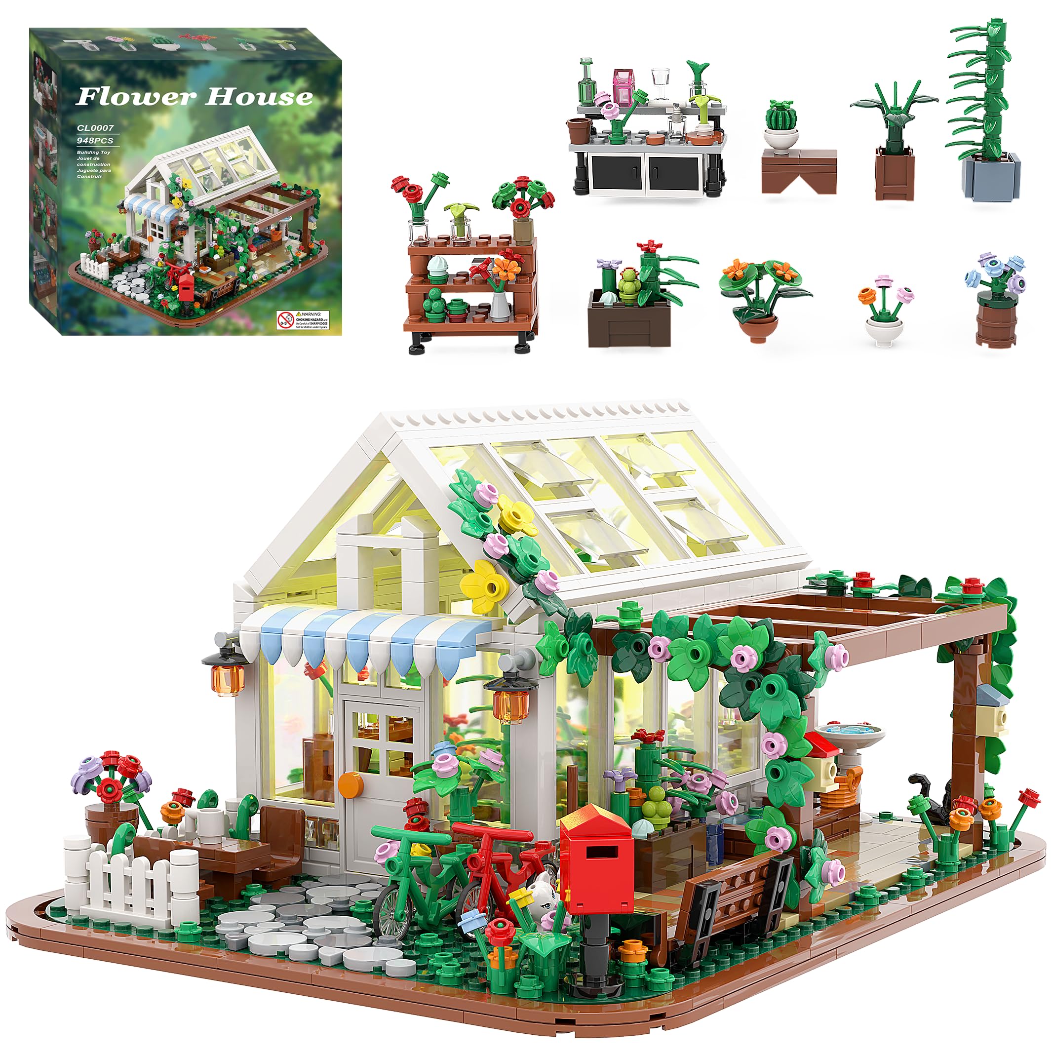 Flower House Building Set Toy with Led Light,Birthday Gifts for 6+ Girls Adult,Compatible with Lego(948 Pieces)
