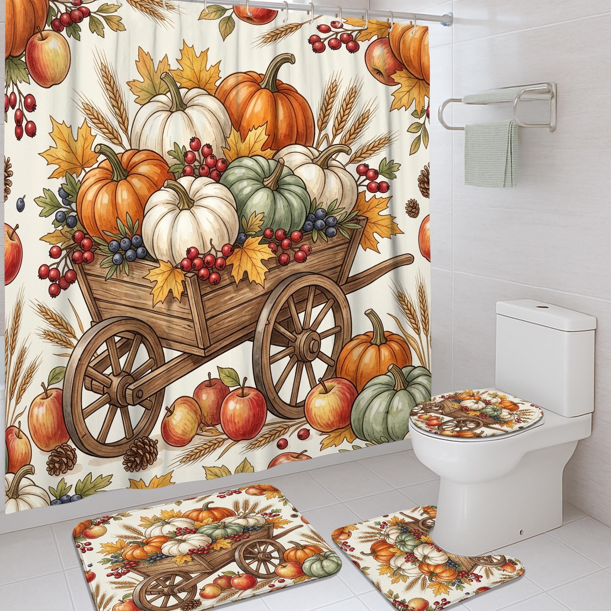 Rideau de douche citrouilles imperméable et résistant pour l'automne