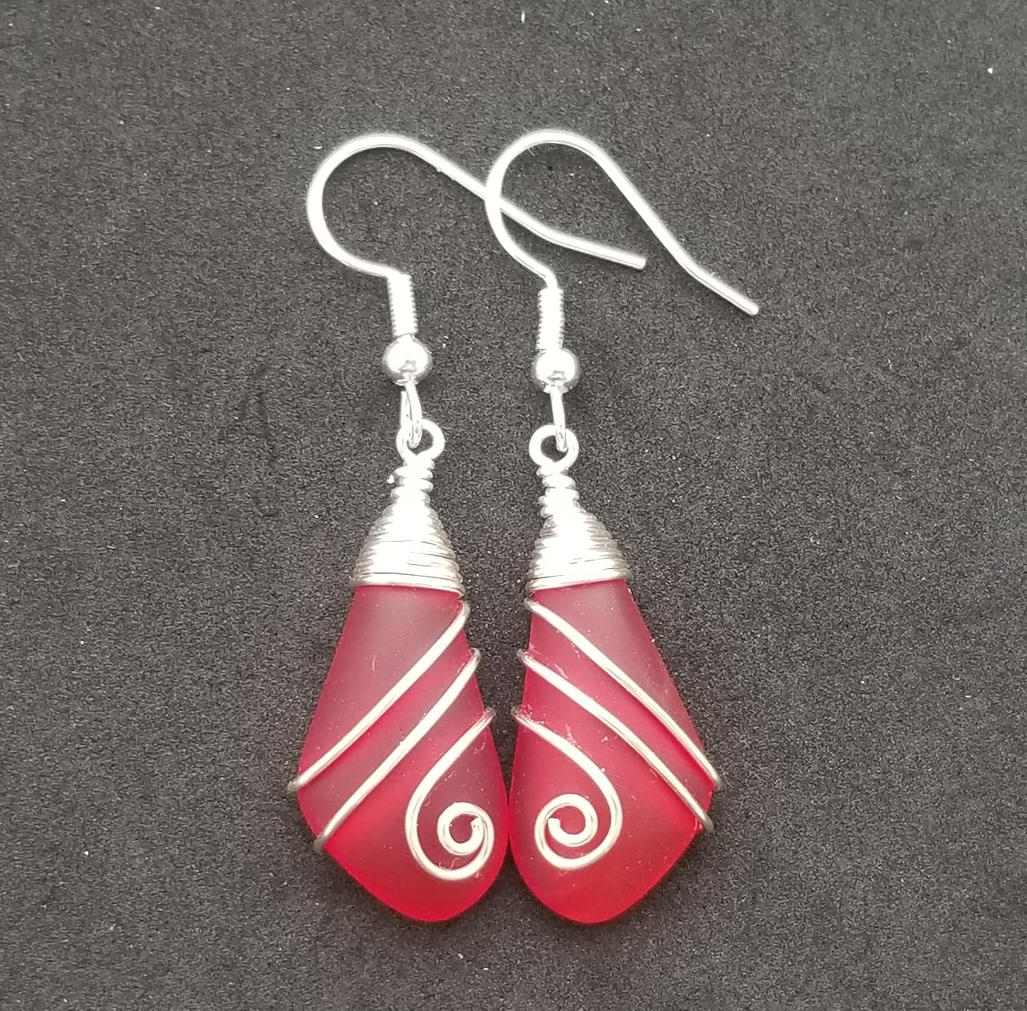 Handmade Hawaiian Sea Glass Earrings, Wire Wrapped Swirls Earrings, Sea Glass Jewelry For Women Beach Jewelry For Women, Unique Birthday Gift For Women