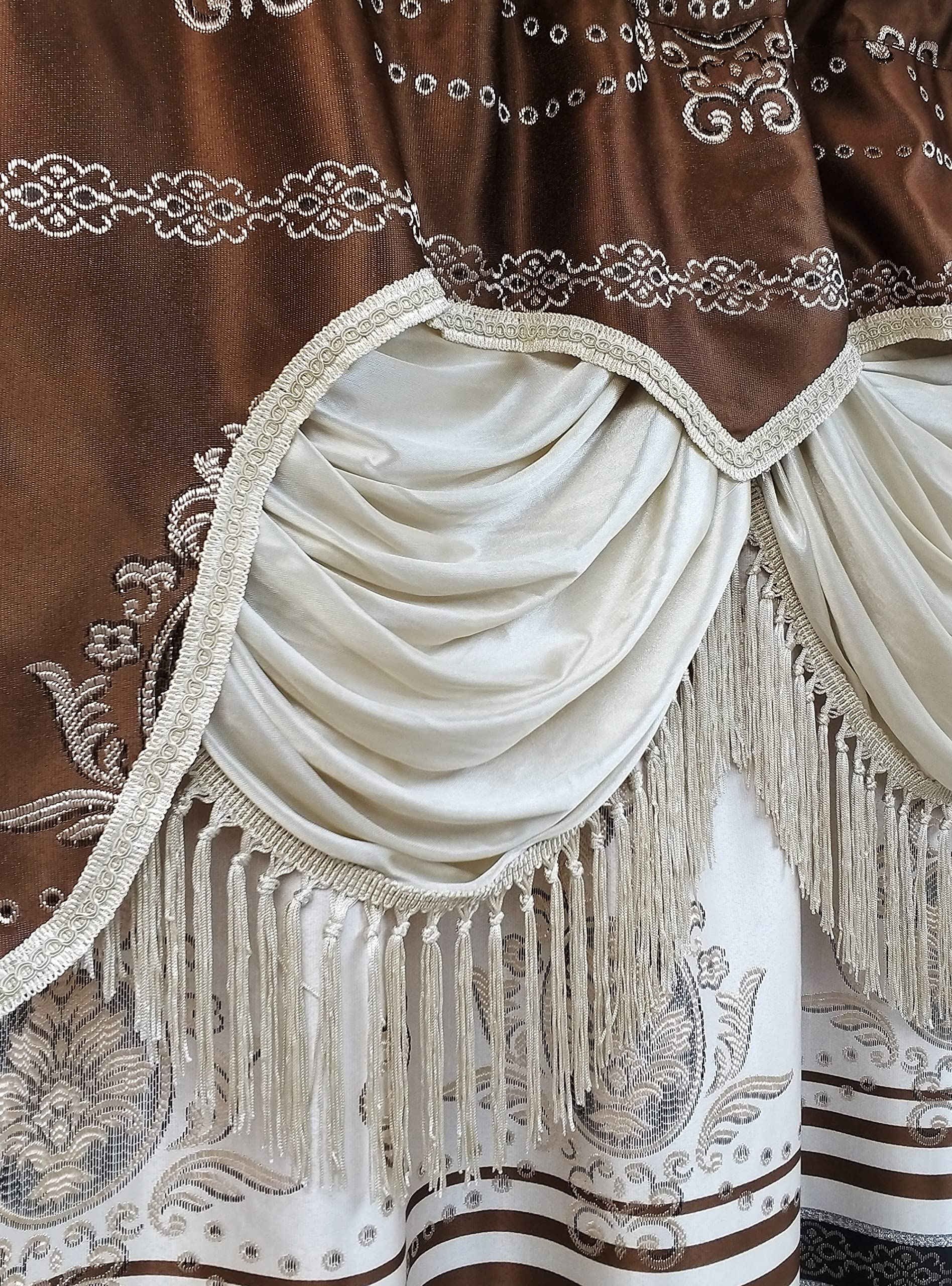 GOHD Golden Ocean Home Decor Harmony Horizon. Jacquard Window Curtain Panel Drape with Attached Fancy Valance. 2pcs Set. Each pc 54" Wide x 90" Drop with 18" Valance. (Brown) - Image 4