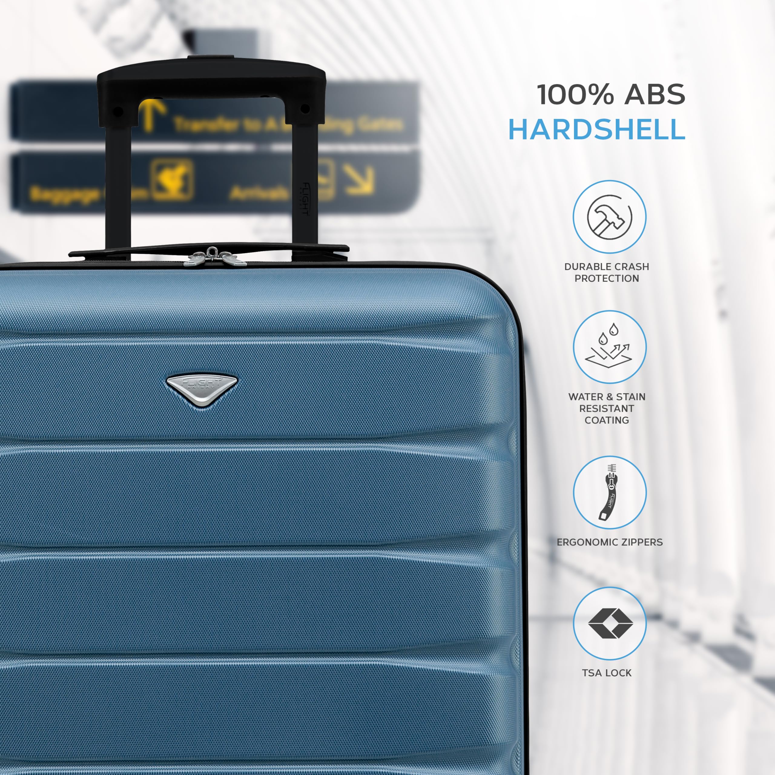 Flight Knight 56x45x25 EasyJet Cabin Bag, Jet2, British Airways Suitcase - Lightweight Small Durable 4-Wheel Cabin Case, Maximum Carry-On Size, ABS Hard Shell, 10kg Hand Luggage Bag- 56 x 45 x 25