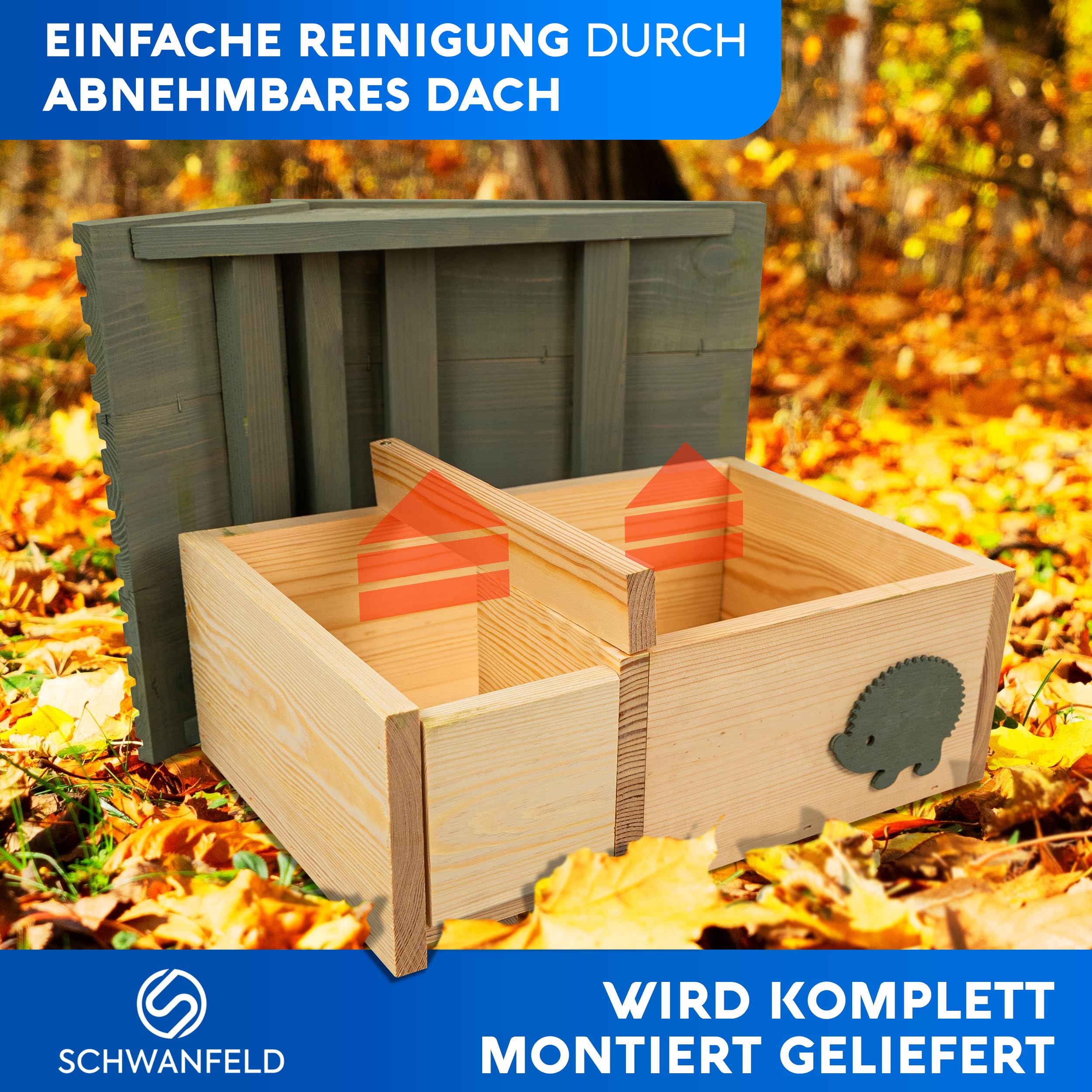 YCBTREE Igelhaus Mit Rattenklappe - Winterfest Igelhotel 44x30x20cm | Labyrintheingang