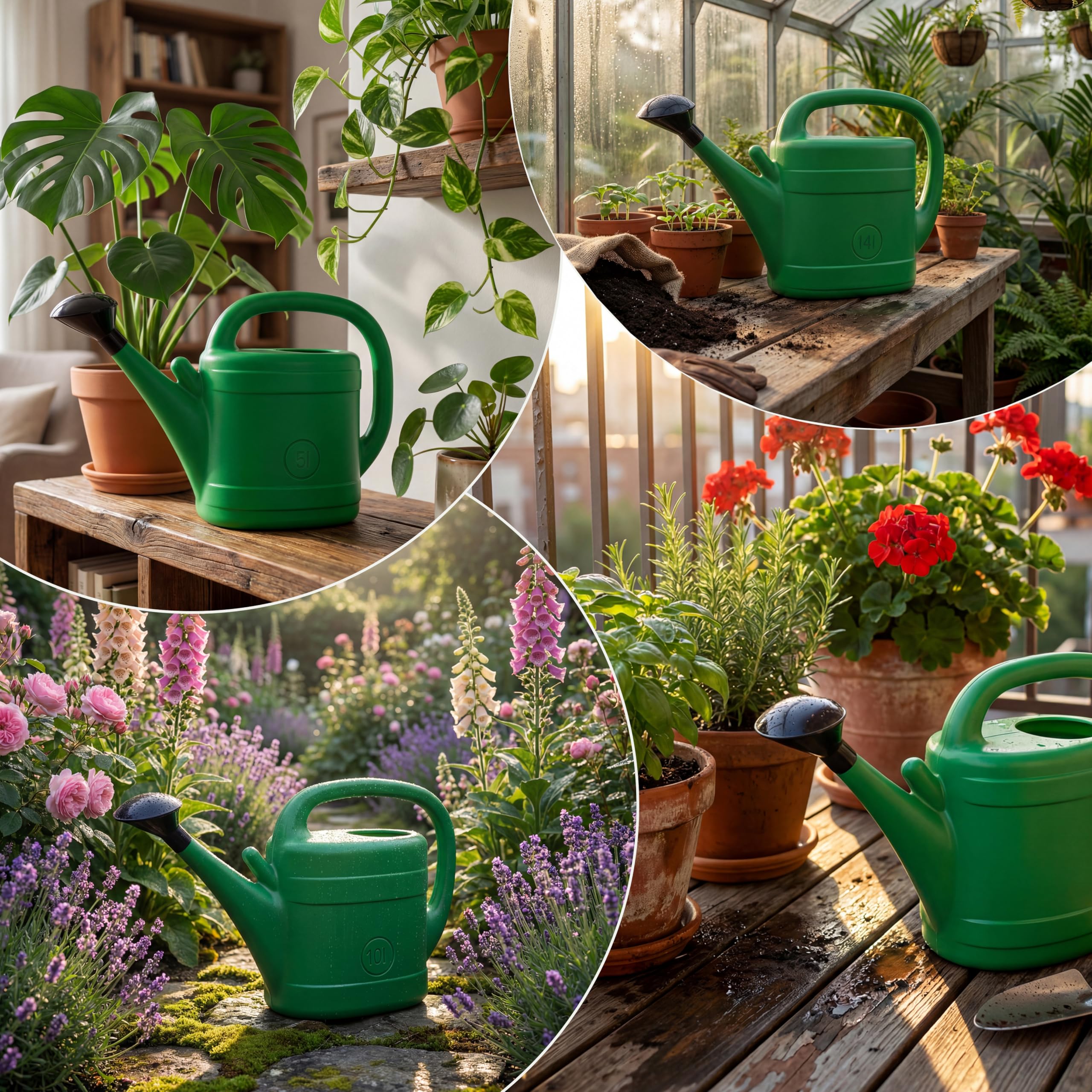 Annaffiatoio da 2 x 14 l con doccetta rimovibile – Robusto annaffiatoio da giardino in plastica – Fioriera con scala litriale per giardino e casa – Ideale per l'irrigazione dei fiori e la cura
