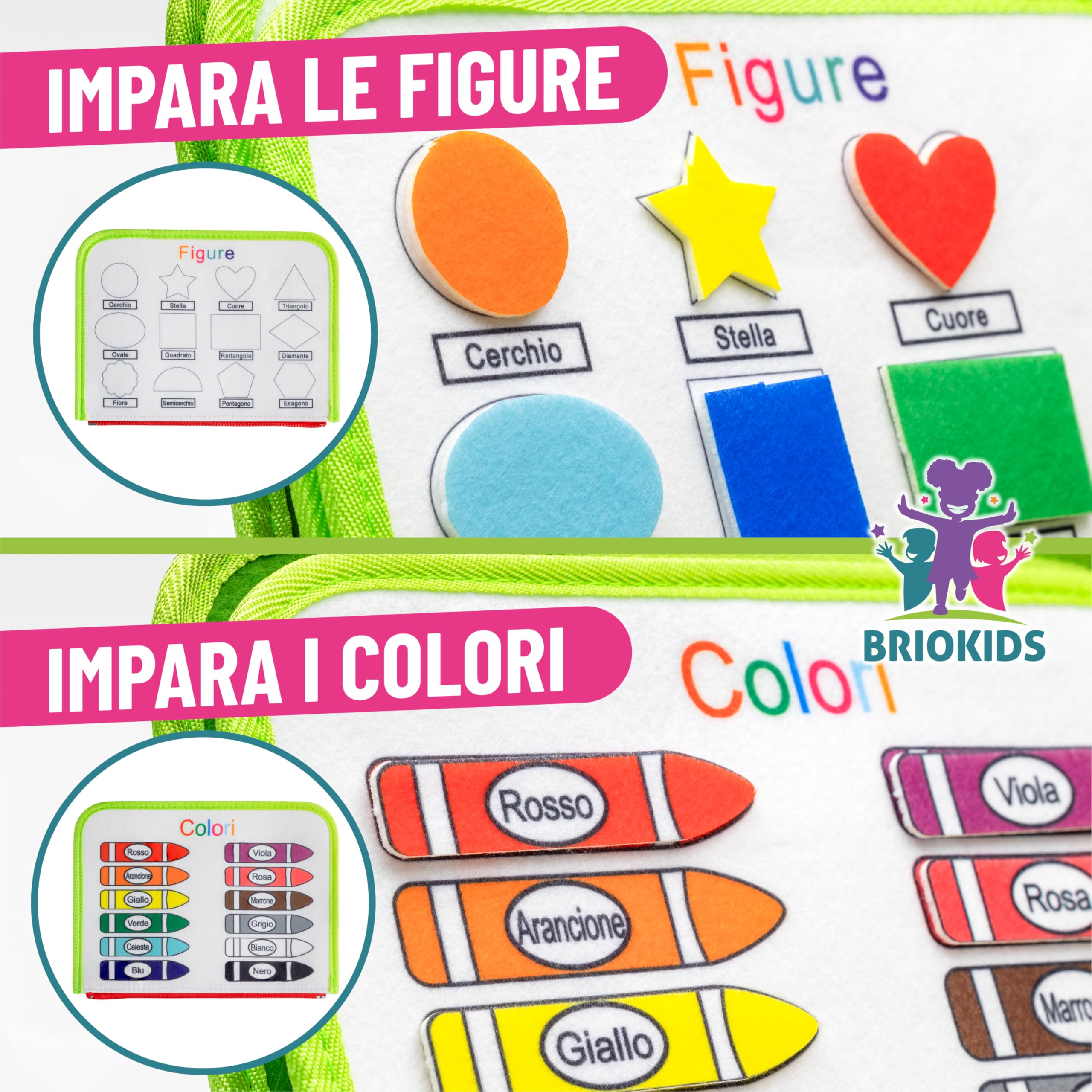 Libro Montessori Interattivo in Feltro - Busy Board Montessori Italiano - Gioco Bambino 2, 3, 4 Anni - Valigetta Sensoriale con Giochi Educativi per Maschio e Femmina per Sviluppo Cognitivo