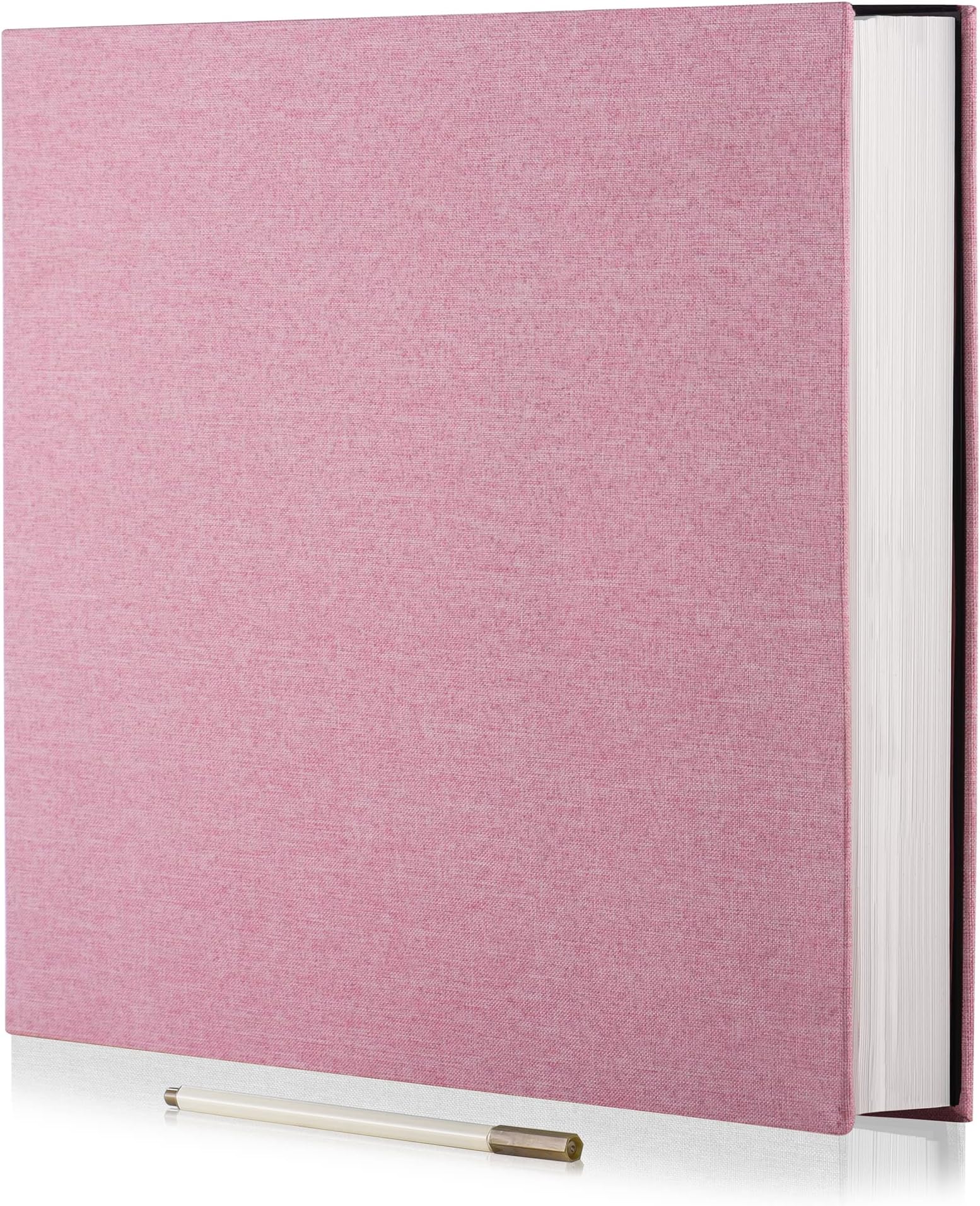Photo Album Self Adhesive 3x5 4x6 5x7 6x8 8x10 8.5x11 11x10.6 Magnetic Scrapbook Album DIY Length 11x10.6 Inch 40 Pages Linen Cover DIY Photo Album with A Metallic Pen and DIY Accessories(Pink)
