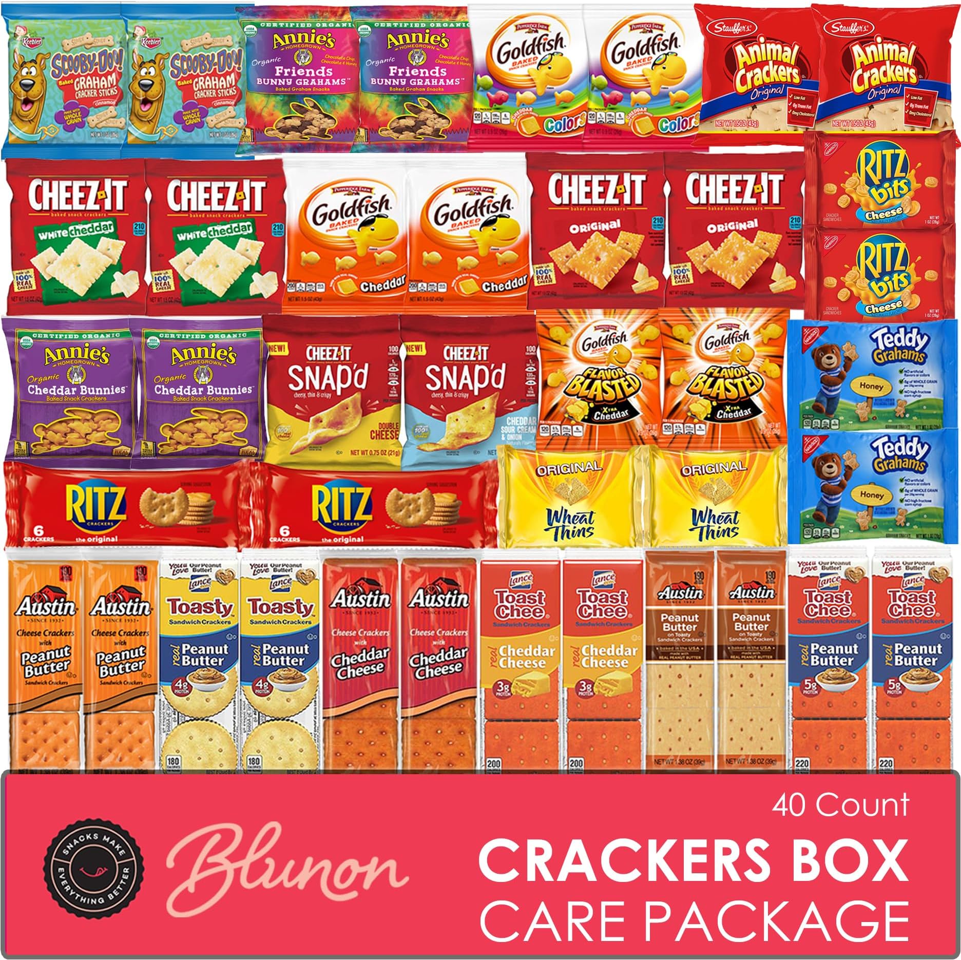 Crackers Variety Pack - Individually Wrapped Assortment - Sampler Bulk Care Package Gift Box - Snack Pack (40 Count)