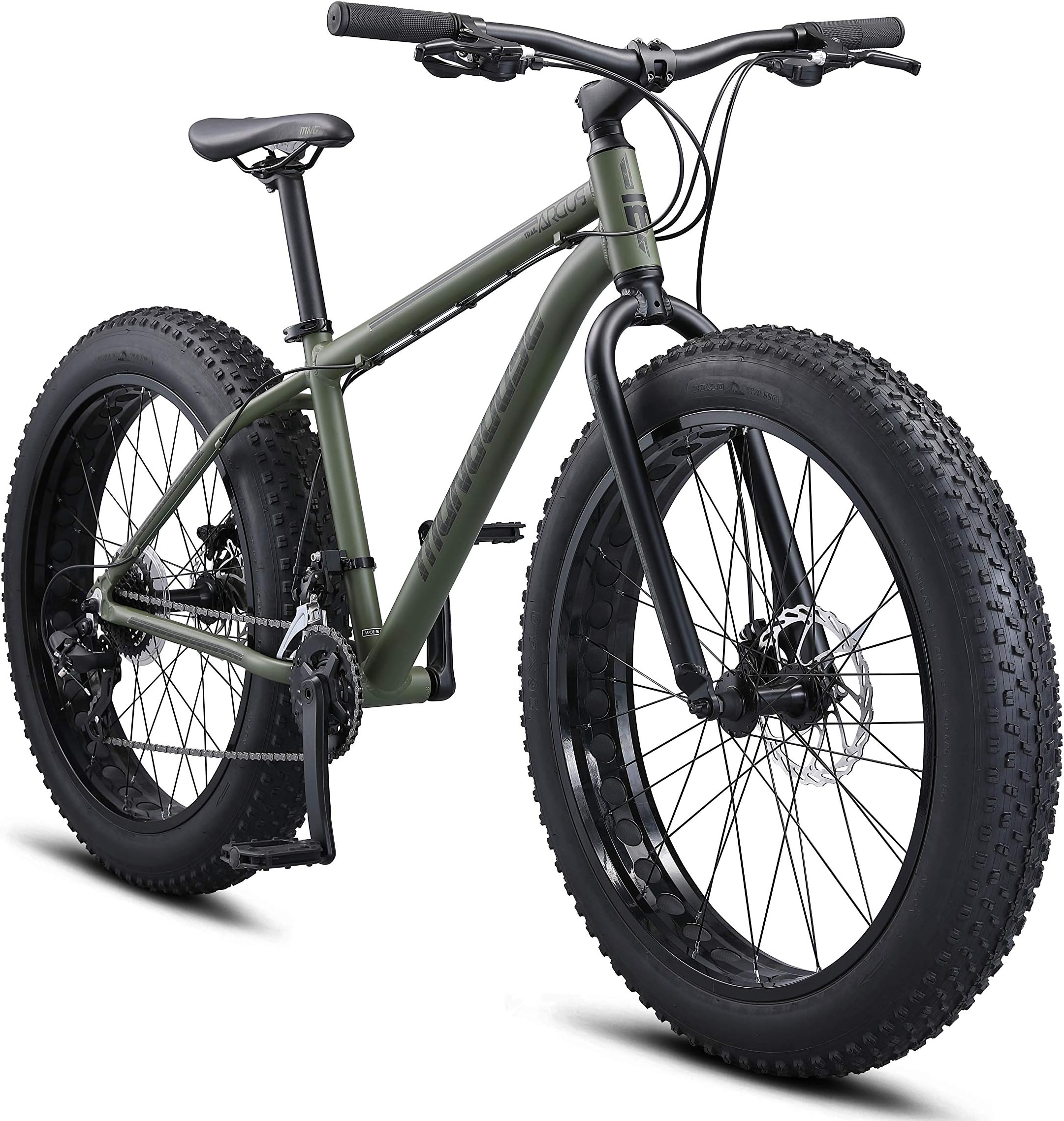 Argus Trail Fat Tire Mountain Bike for Adult Men Women, 26-Inch Wheels, Mechanical Disc Brakes, 15-Inch Small Aluminum Hardtail Frame, 16-Speed, Green