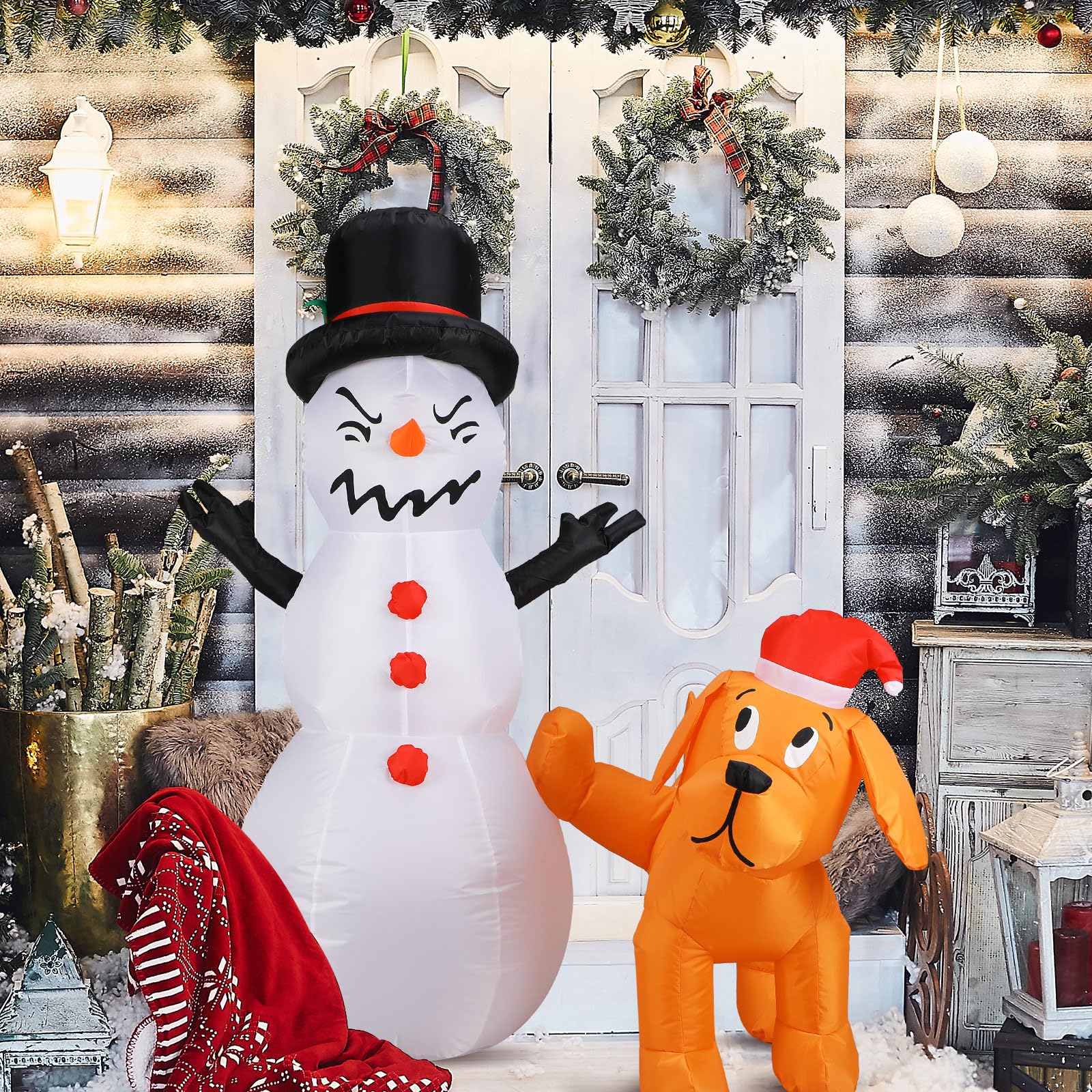 Pupazzo di neve di Natale alto 1,2 m che fa pipì con cane che fa pipì decorazioni gonfiabili per esterni, cortile, pupazzo di neve e cane, decorazione natalizia con luci a LED per feste di