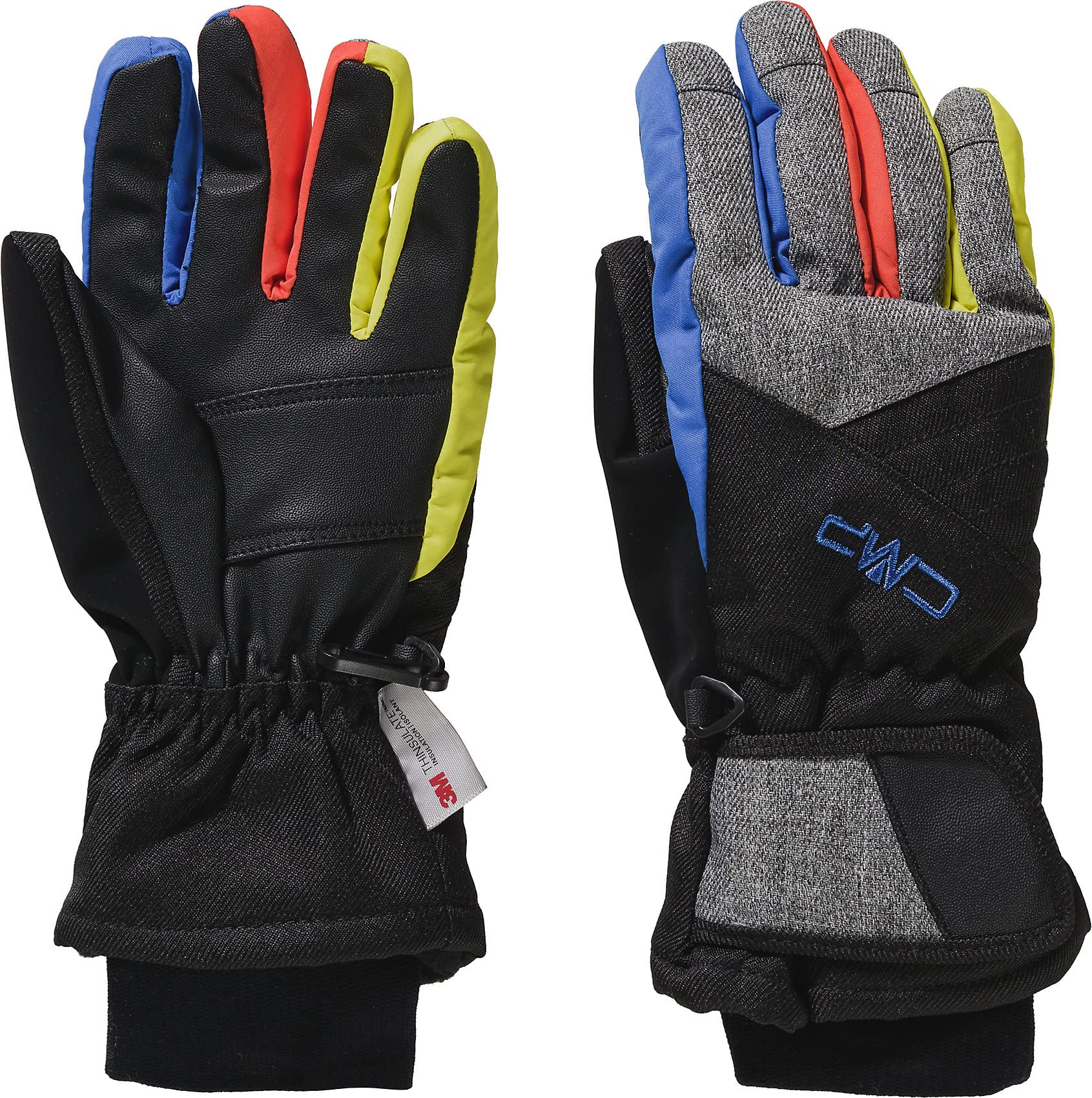 CMP - Kids Twill Ski Gloves, Black-Royal-Limeade, 6