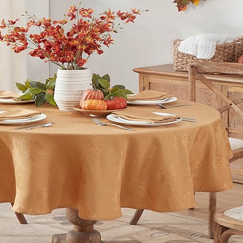 Miniatura 8 de Newbridge Tremont - Mantel de tela de damasco con hojas de otoño, diseño de damasco y hojas de remolino, temporada de otoño, estampado, resistente
