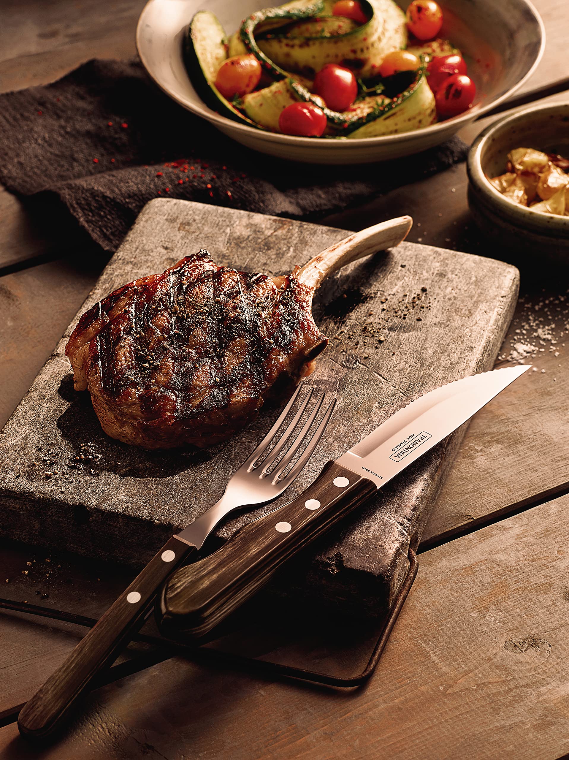 Tramontina - Couteaux à steak Jumbo. 6pcs inox et bois.