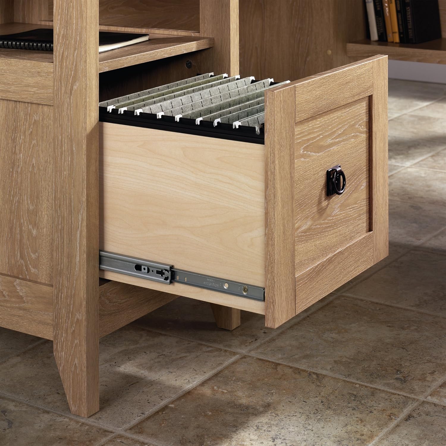Dover Oak L-Shaped Corner Computer Desk with Filing Drawer