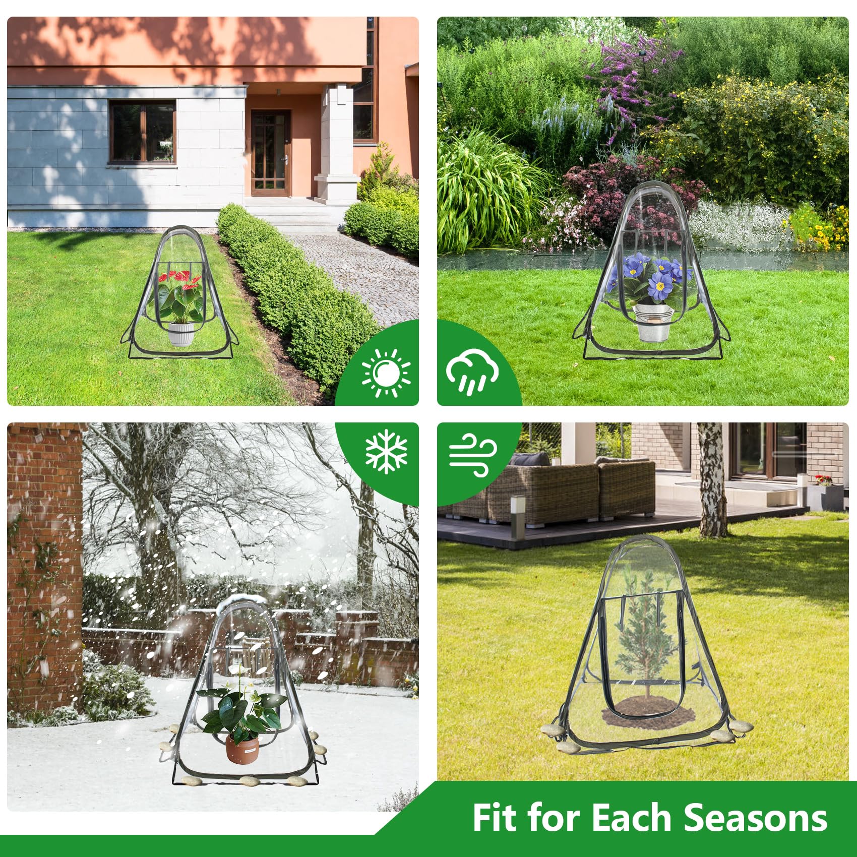 DEDU Cubierta de invernadero emergente, pequeña tienda de campaña transparente portátil de 68 x 68 x 78 cm con 4 clavos fijos y herramientas, 3 piezas de mini tienda de invernadero de PVC para plantas