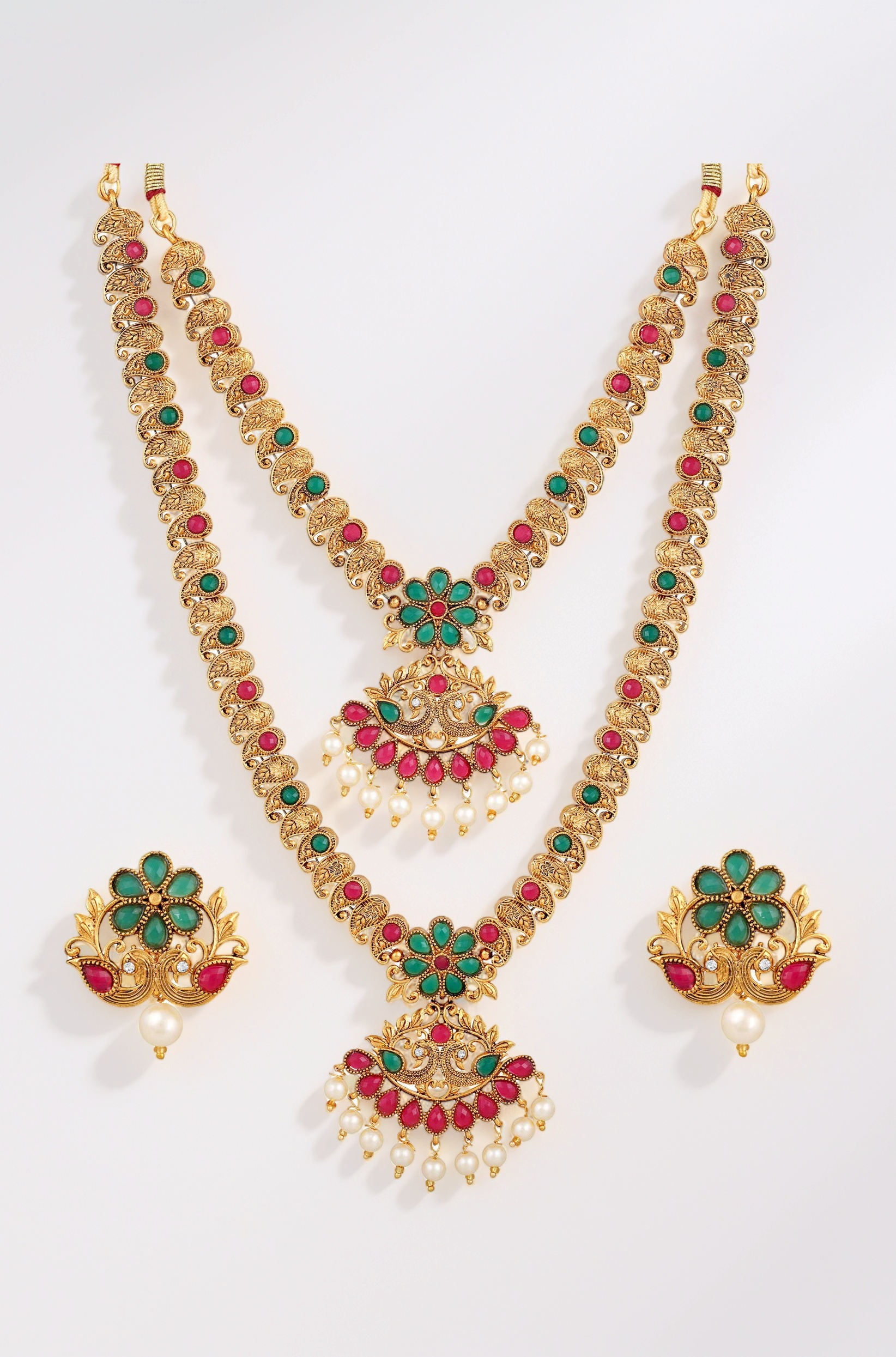 Shining Diva Fashion Latest Combo Design Pearl Necklace Set for Women Traditional Gold Plated Jewellery Set for Women (Multicolor) (10592s)