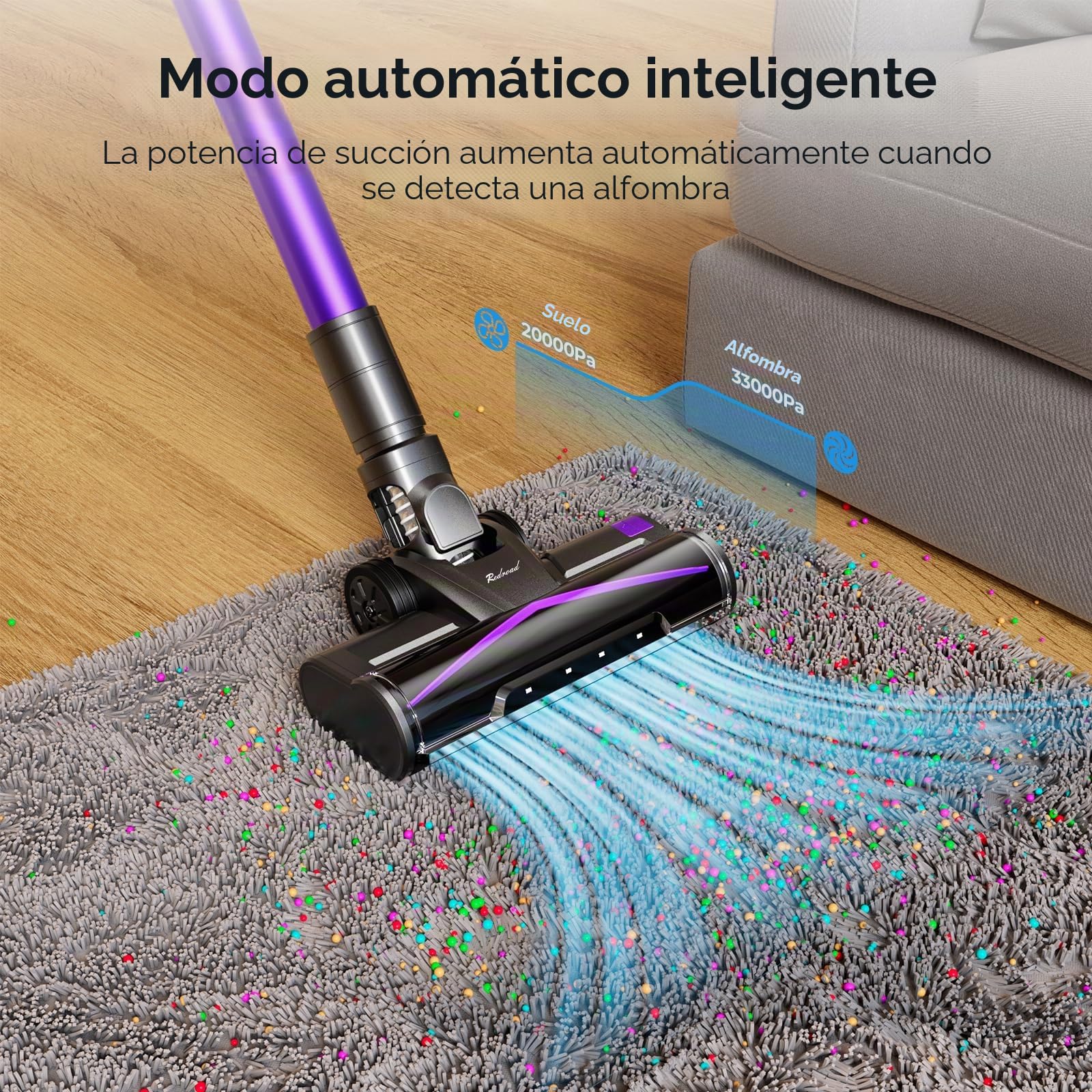 X18 Aspiradora inalámbrica, 33KPA/500W/65Min, Cepillo eléctrico inalámbrico 4 en 1 con 4 niveles de aspiración regulables, Aspiradora vertical potente para suelos, alfombras, pelo de animales