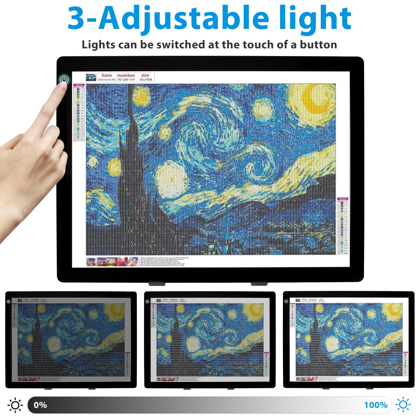 Aischens A3 Diamant Malerei Leuchttisch mit Stand, 3 Level dimmbare Lichtplatte dünne LED-Pad für Zeichnung Tracking Skizzieren mit Clips