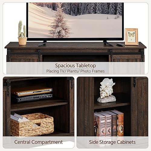 Miniatura 7 de Yaheetech Soporte de TV para televisores de hasta 65 pulgadas, centro de entretenimiento multimedia de 58 pulgadas con puerta corrediza de granero,