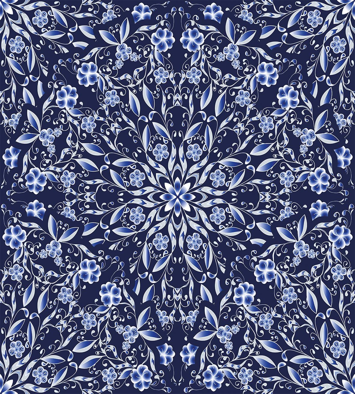 Ambesonne Winter Duvet Cover Set, Chinese Painting Style Art Traditional Floral Interlace Themed Print, Decorative 3 Piece Bedding Set with 2 Pillow Shams, King Size, Dark Violet Blue King Dark Violet Blue