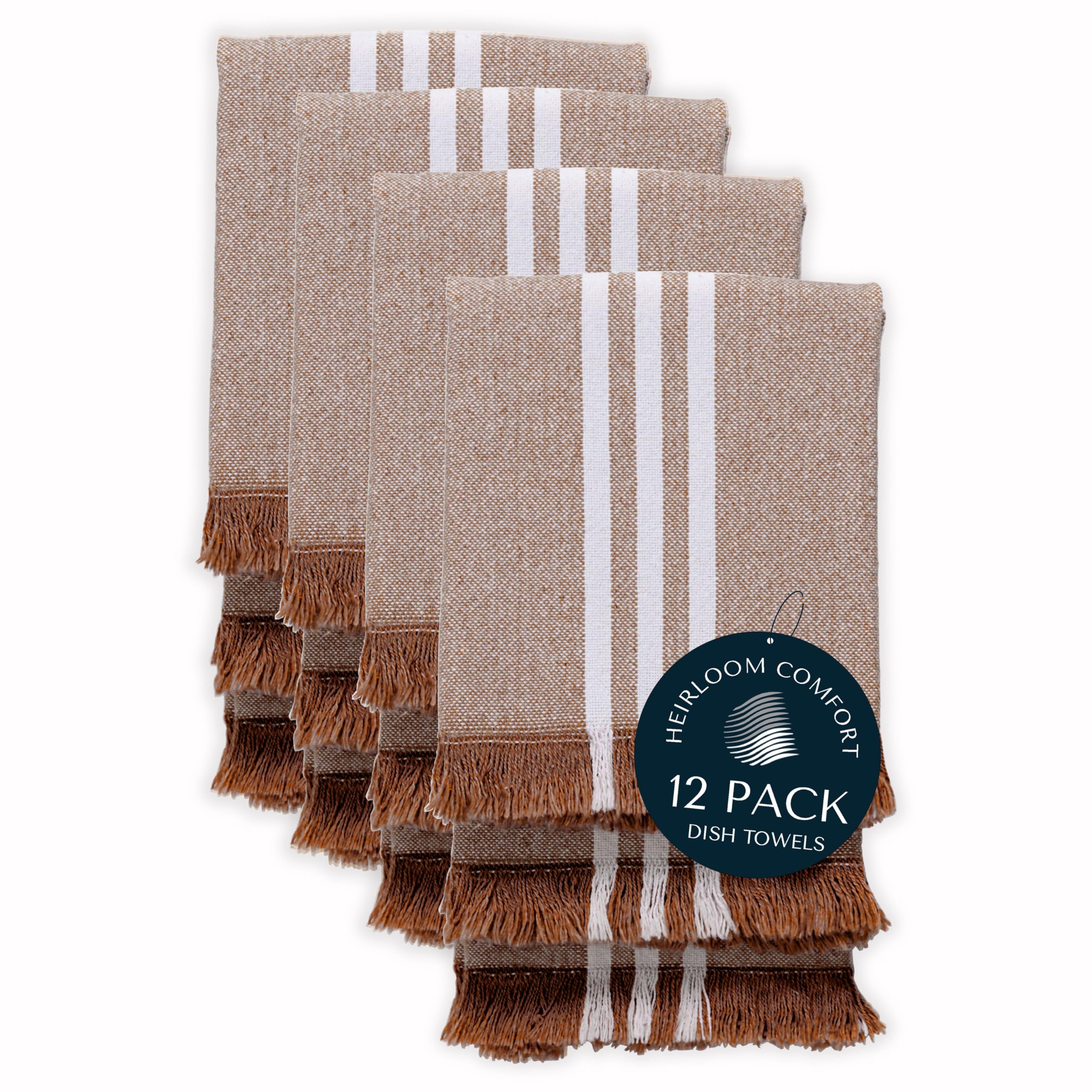 Strofinacci a righe monocromatiche, confezione da 12, 40 x 66 cm, 100% cotone, bordi sfrangiati, assorbenti e durevoli, ad asciugatura rapida, per la pulizia quotidiana, la cucina, la