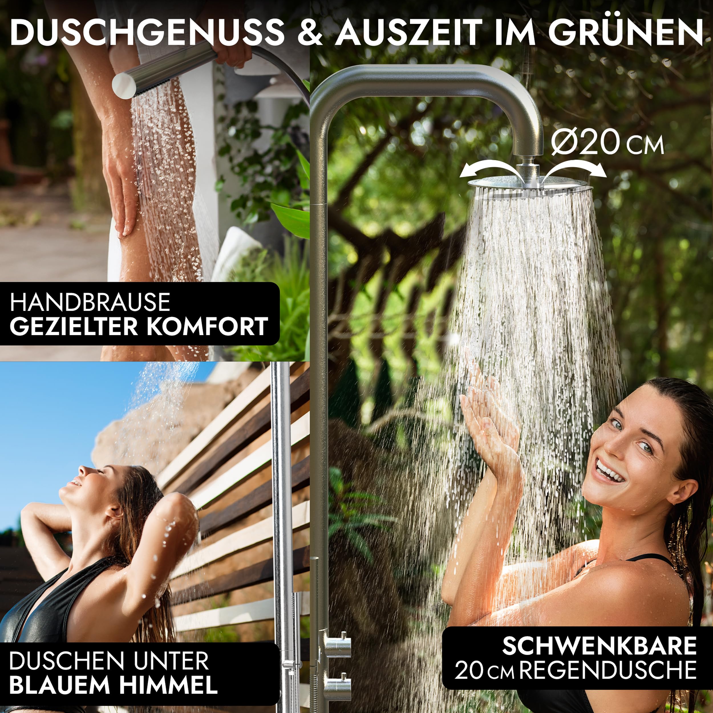 Gartendusche Edelstahl V2A/304 Pooldusche Silber