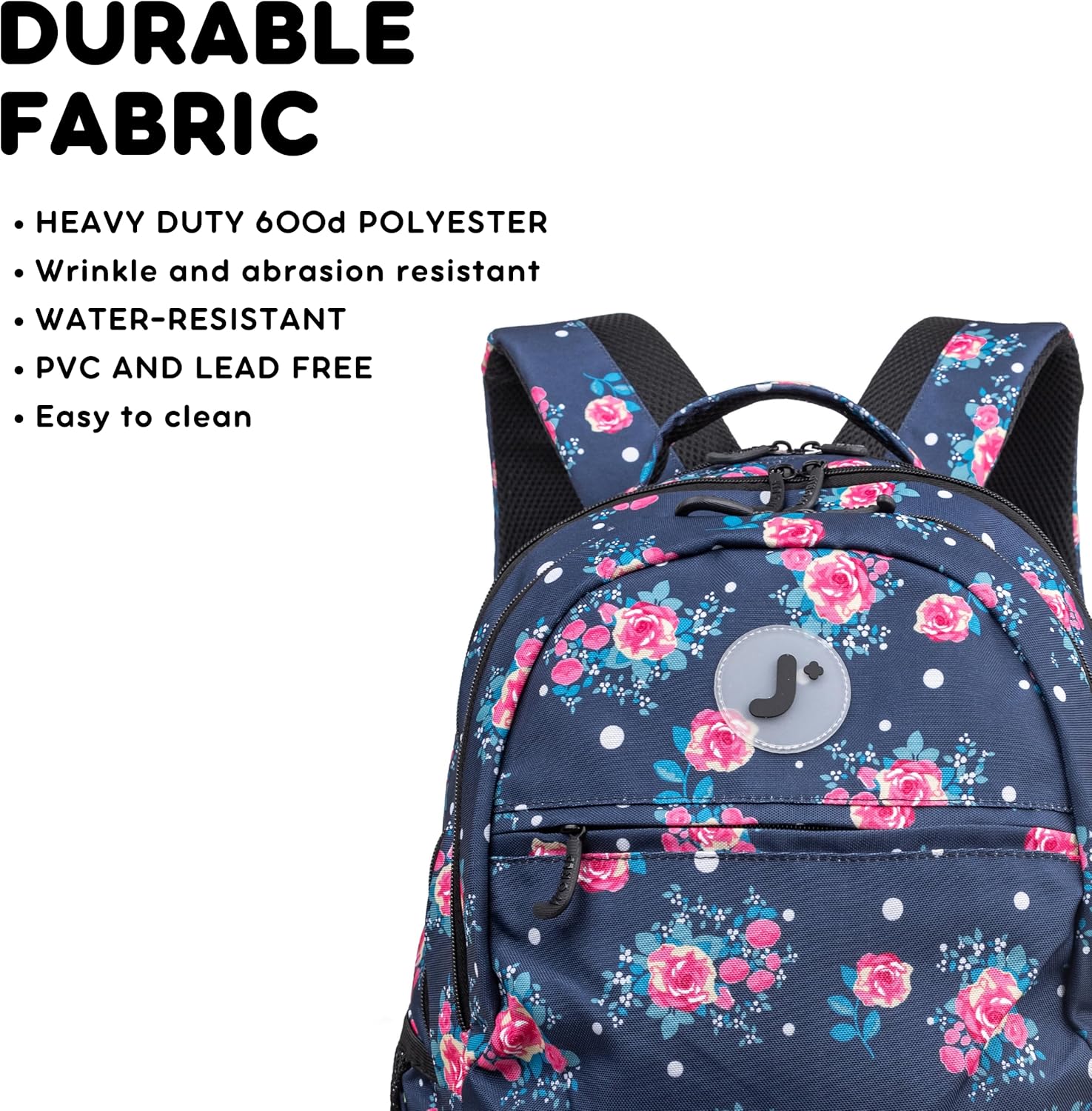 J World Cornelia High School Backpack for Women. Cute Bookbag for Teen Girls, Navy Rose