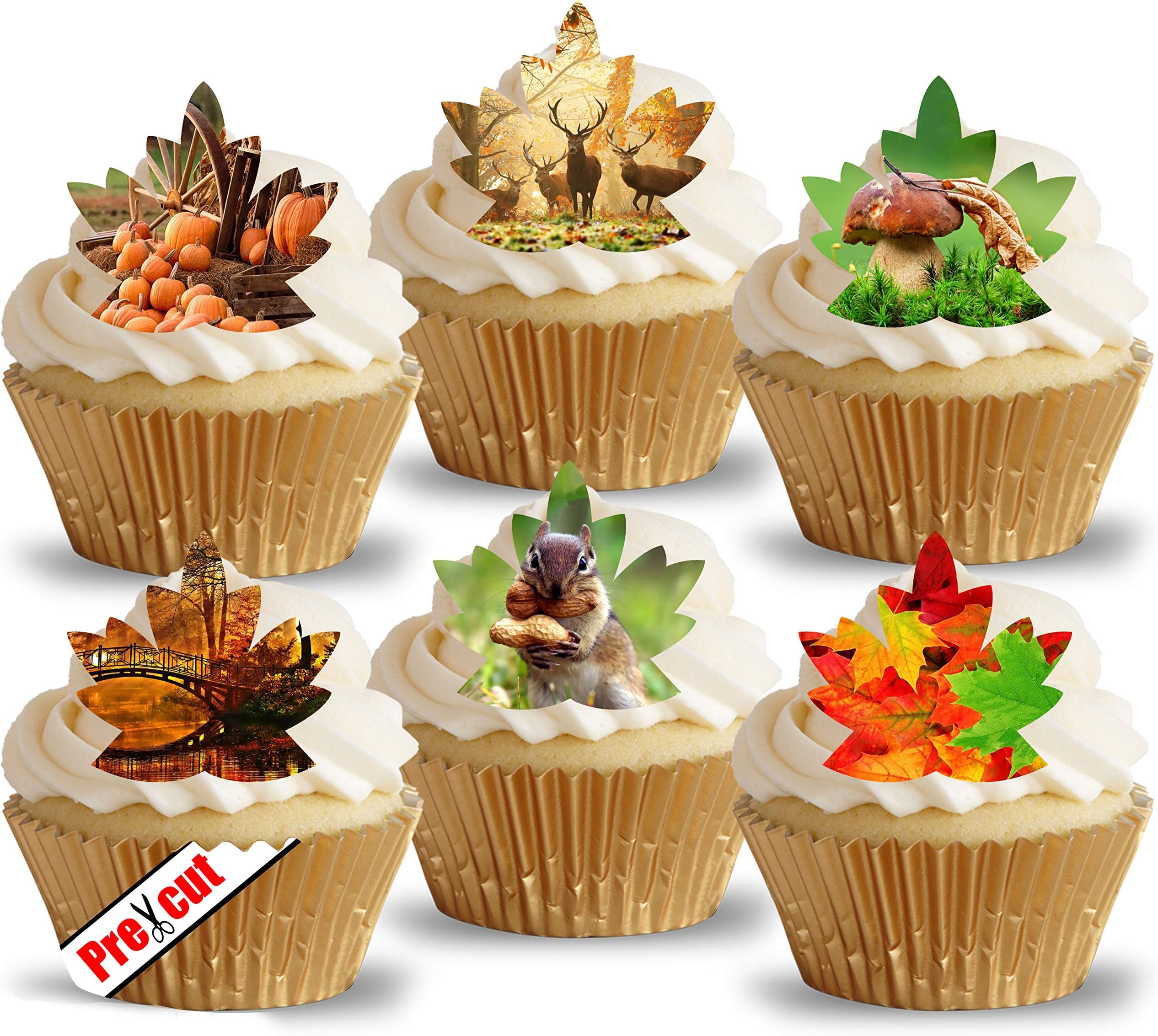 Autumn Fall Images II. Maple Leaves Shape Edible Rice/Wafer Paper Cup Cake Toppers Wedding Party Birthday Decoration
