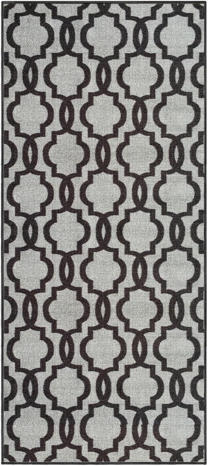Custom Size Grey Moroccan Trellis Rubber Backed Non-Slip Hallway Stair Runner Rug 22in X 8ft