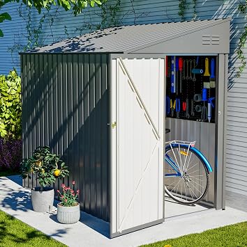 YOPTO 4x7 FT Outdoor Storage Shed Lean to Shed,Metal Shed W/Lockable Door & Air Vent,All Weather Waterproof Garden Tool House W/Reversible Installation,for Backyard,Patio,Lawn,Dark Gray