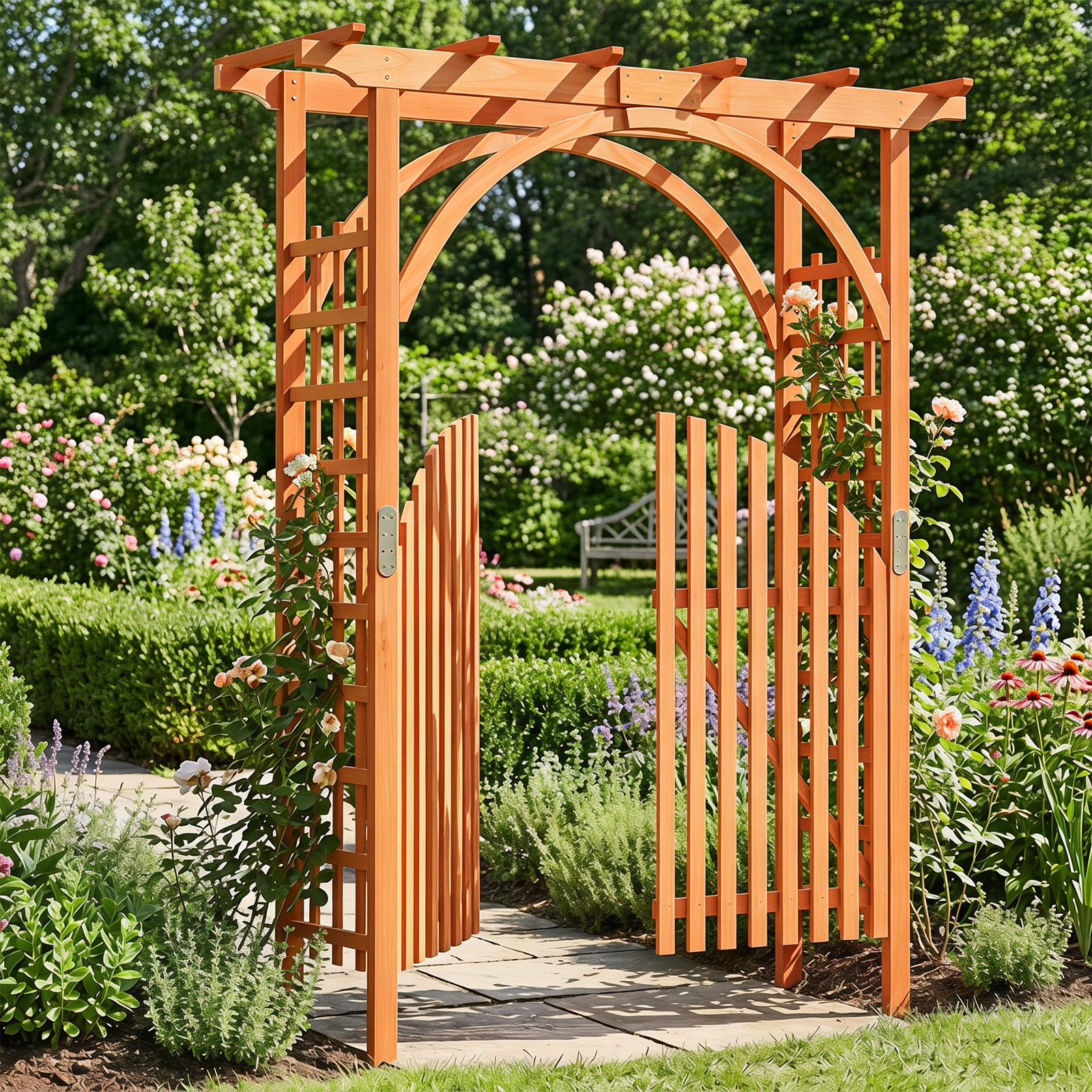 COSTWAY Arco da Giardino in Legno Abete, Pergola per Piante Rampicanti