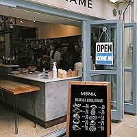 Vista 2 de BAZIC Products Letreros de apertura cerrada para negocios, letreros abiertos de vinilo de doble cara para ventana de negocios con letrero de reloj