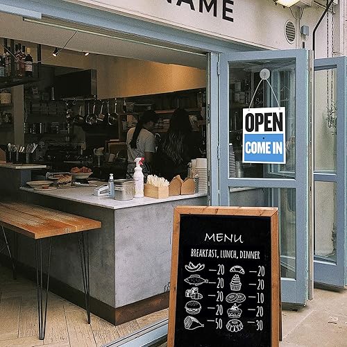 Miniatura 2 de BAZIC Products Letreros de apertura cerrada para negocios, letreros abiertos de vinilo de doble cara para ventana de negocios con letrero de reloj