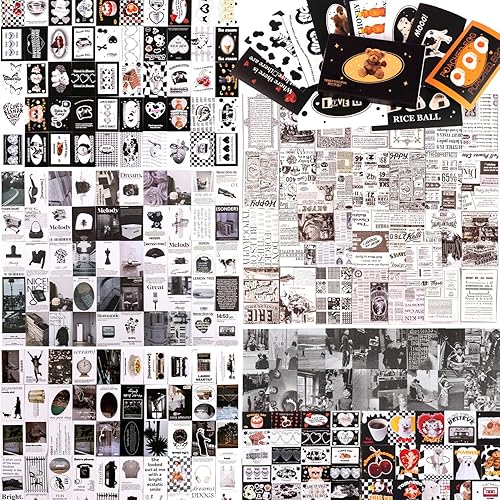 420PCS Vintage Scrapbook Kit Black Cool Scrapbook Materials with Aesthetic Scrapbook Stickers Retro Scrapbook Paper Pack Bullet Junk Journal Sticker Kids Girls Boys Crafts Gift School Project Supplies