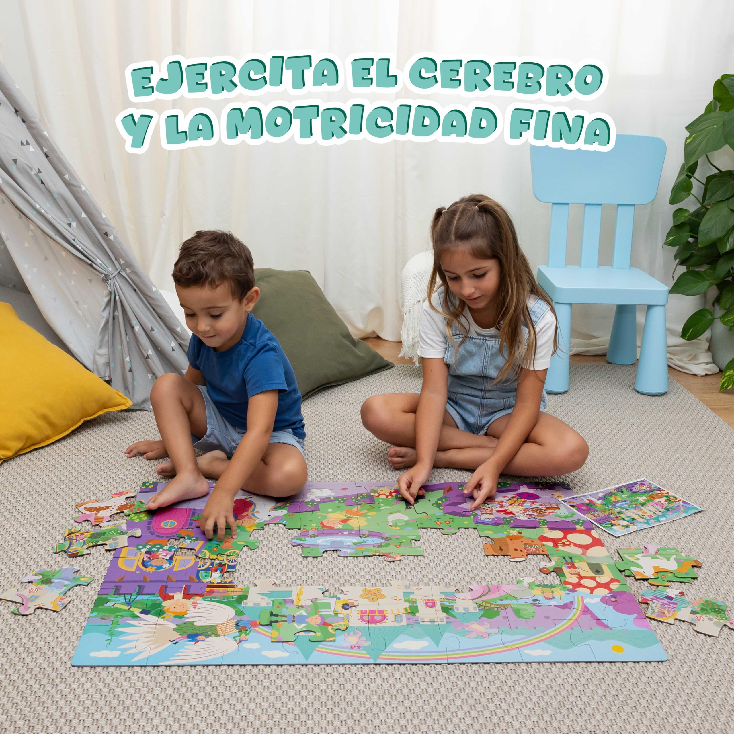 BONNYCO Puzzle Niños XXL Castillo de Fantasía con 48 Piezas Grandes. Rompecabezas Gigante Infantil de 92 x 62 cm, Regalos para Niñas y Niños. Juguetes Educativos 2 a 8 Años